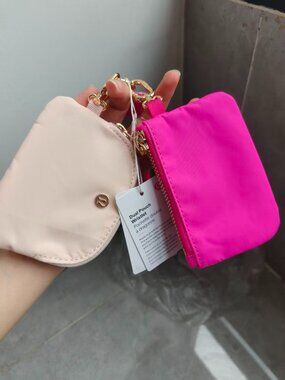 NEW Lululemon Dual Pouch Wristlet Pink Mist Raspberry Cream Wallet